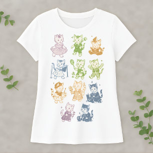 Vintage Kawaii Cat Cute Retro Kitty Illustration T-Shirt