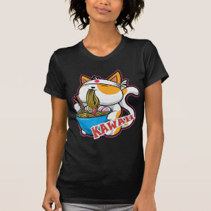 vintage kawaii cat eating ramen anime retro Japane T-Shirt