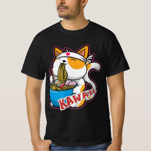vintage kawaii cat eating ramen anime retro Japane T-Shirt