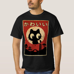 Vintage Kawaii Cat Japanese Black Anime Gift Girls T-Shirt