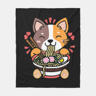 Vintage Kawaii Ramen Cat Anime Japanese Food Gift Fleece Blanket