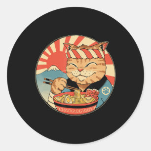 Vintage Kawaii Ramen Cat Neko Anime Japanese Noodl Classic Round Sticker