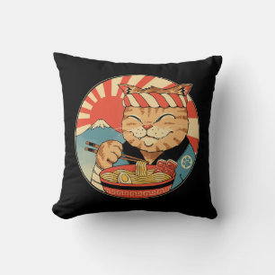 Vintage Kawaii Ramen Cat Neko Anime Japanese Noodl Cushion
