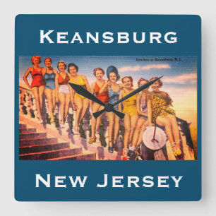Vintage Keansburg, NJ Beach Scene - Jersey Shore Square Wall Clock