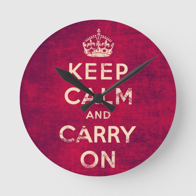Vintage keep calm and carry on round clock (Front)