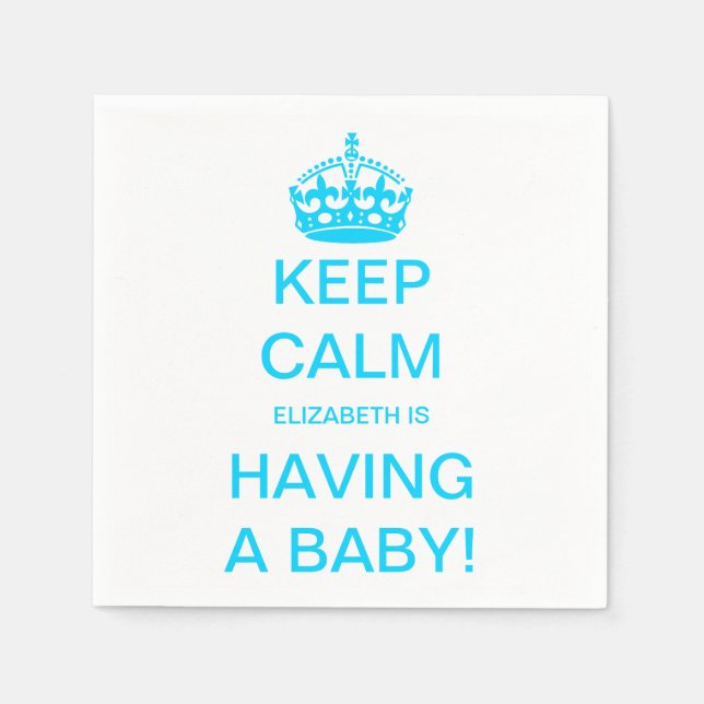 Vintage Keep Calm Blue Boy Baby Shower Napkin (Front)