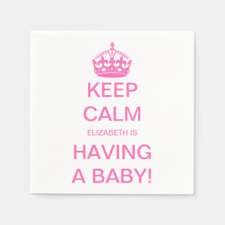 Vintage Keep Calm Pink Girl Baby Shower Napkin
