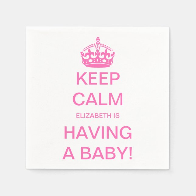 Vintage Keep Calm Pink Girl Baby Shower Napkin (Front)