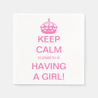 Vintage Keep Calm Pink Girl Baby Shower Party Napkin