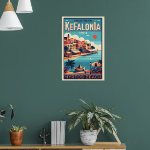 vintage kefalonia greece travel souvenirs poster