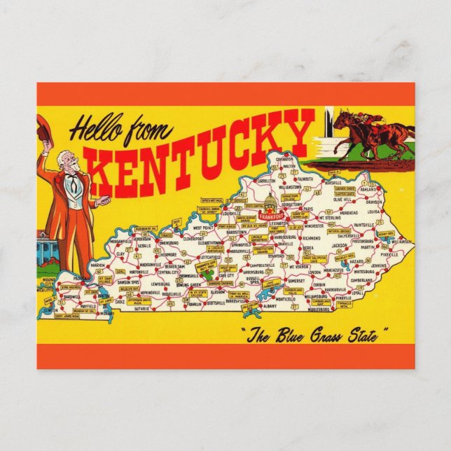 Vintage Kentucky Map Postcard (Front)
