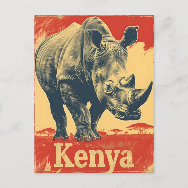 Vintage Kenya Rhino Postcard (Front)