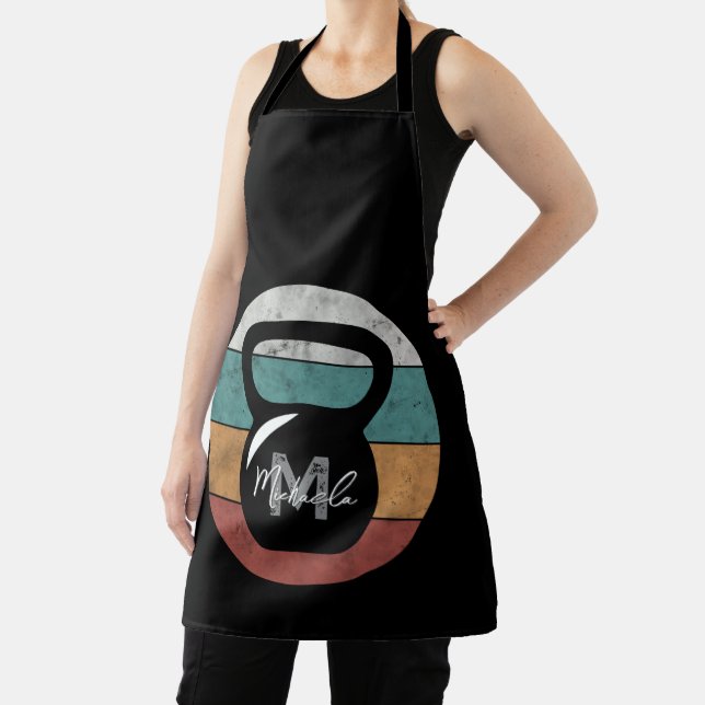 Vintage kettlebell custom monogram name initial apron (Insitu)