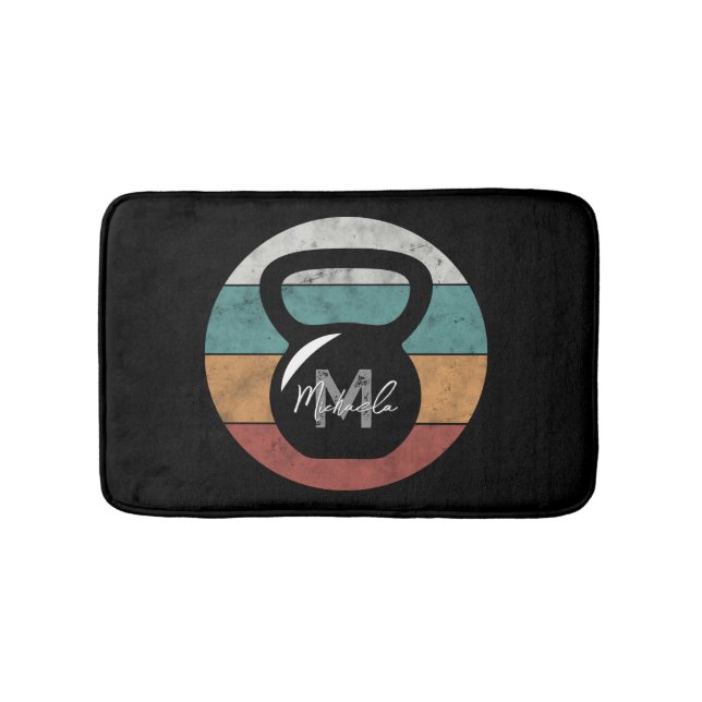 Vintage kettlebell custom monogram name initial bath mat (Front)