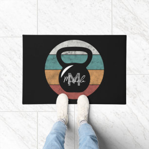 Vintage kettlebell custom monogram name initial doormat
