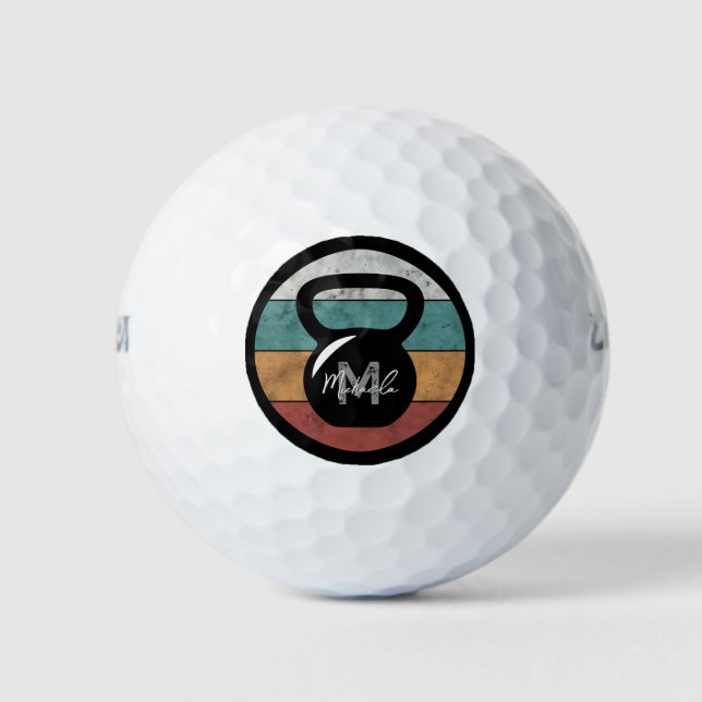 Vintage kettlebell custom monogram name initial golf balls (Front)