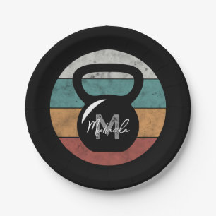 Vintage kettlebell custom monogram name initial paper plate