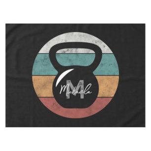 Vintage kettlebell custom monogram name initial tablecloth