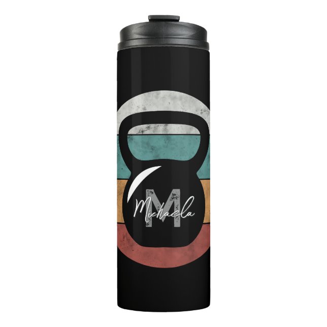 Vintage kettlebell custom monogram name initial thermal tumbler (Front)
