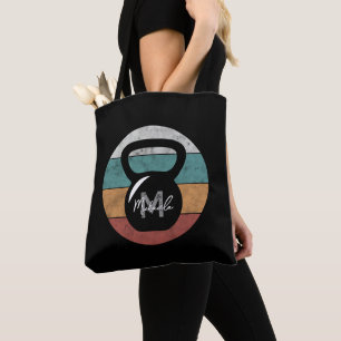 Vintage kettlebell custom monogram name initial tote bag