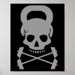 Vintage Kettlebell Fitness Skull Designer Workout  Poster