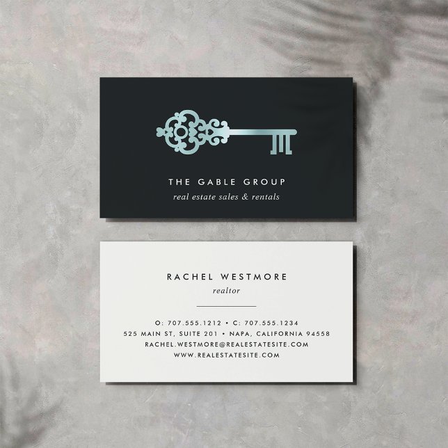 Vintage Key | Aqua | Real Estate Business Card (Creator Uploaded)