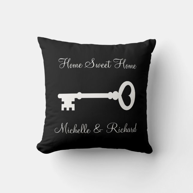 Vintage key black and white custom throw pillow (Front)