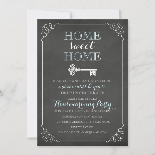 Vintage Key Chalkboard Housewarming Invitation (Front)
