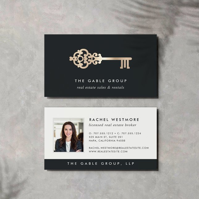 Vintage Key | Gold | Photo Real Estate Business Card (Creator Uploaded)