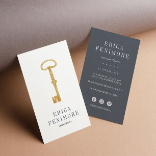 Vintage Key   Interior Designer Vertical Business Card