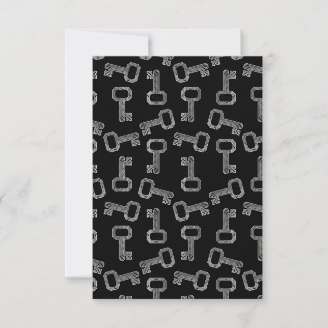 Vintage Key Print Pattern Antique Keys Black Card (Front)