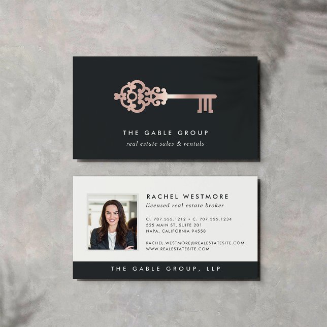 Vintage Key | Rose | Photo Real Estate Business Card (Creator Uploaded)
