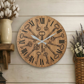 Vintage Key Wall Clock with Roman Numerals 
