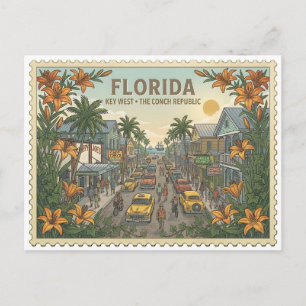 Vintage Key West Florida Duval Street Conch Republ Postcard
