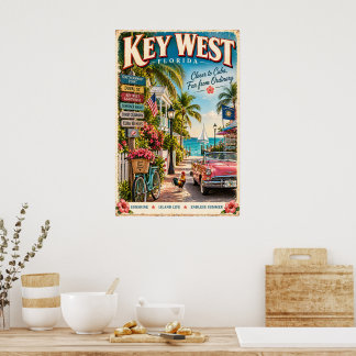 Vintage Key West Florida Travel Tropical Poster