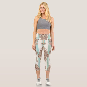 Vintage keys, locks: freehand pattern. capri leggings