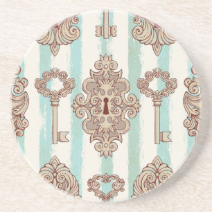 Vintage keys, locks: freehand pattern. coaster