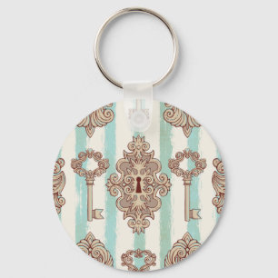 Vintage keys, locks: freehand pattern. key ring
