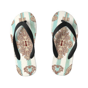 Vintage keys, locks: freehand pattern. kid's jandals