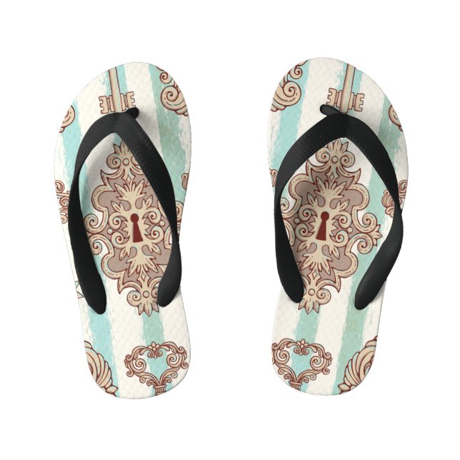 Vintage keys, locks: freehand pattern. kid's jandals (Footbed)
