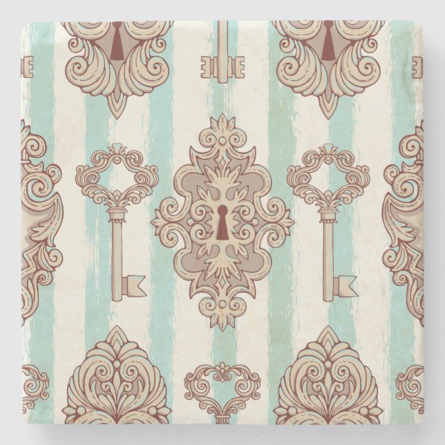 Vintage keys, locks: freehand pattern. stone coaster (Front)