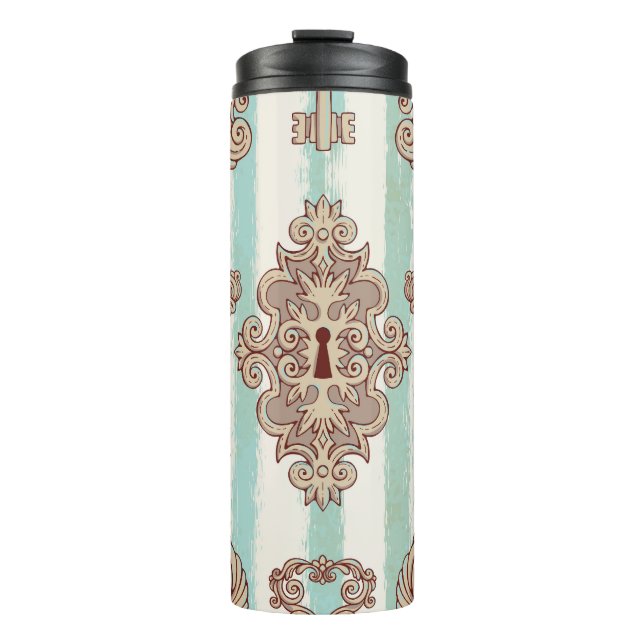 Vintage keys, locks: freehand pattern. thermal tumbler (Front)