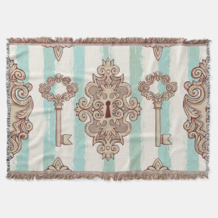 Vintage keys, locks: freehand pattern. throw blanket