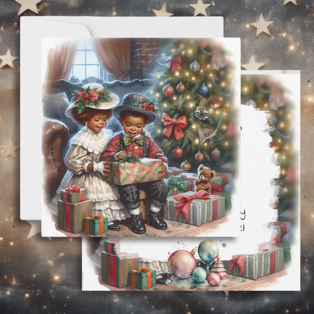 Vintage Kids Opening Christmas Presents  Card (Creator Uploaded)
