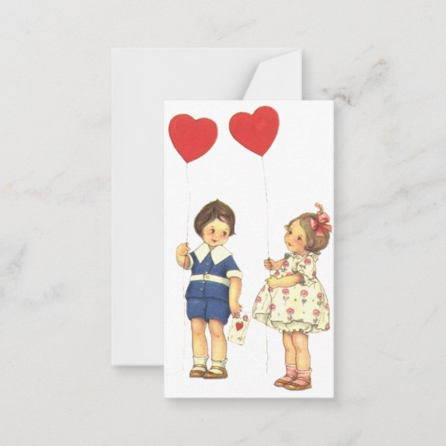 Vintage Kids Valentine's Day Valentine Note Card (Front)