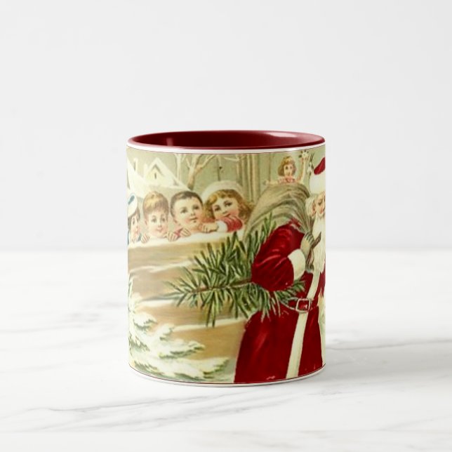 Vintage Kids Watching Santa Mug (Center)