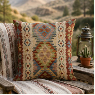 Vintage Kilim Geometric Multicolor Folk Textile Cushion