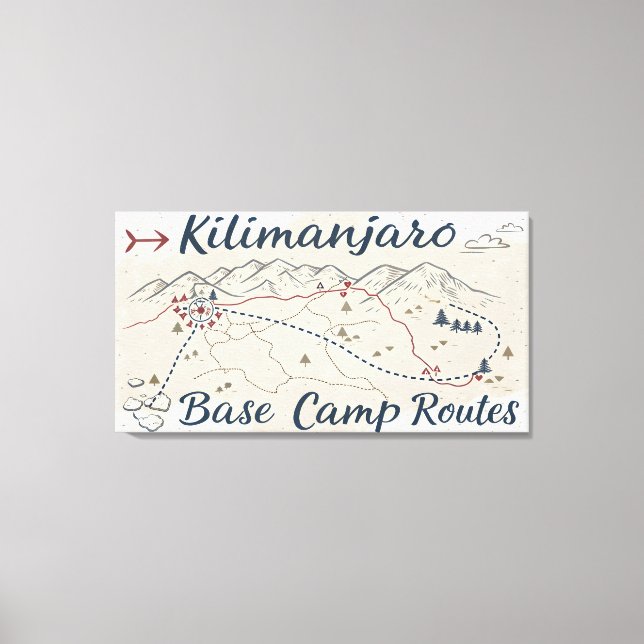 Vintage Kilimanjaro Trek Routes Map Wall Art (Front)