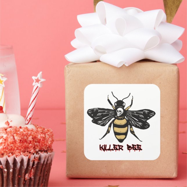 Vintage killer bee drawing square sticker (Party)