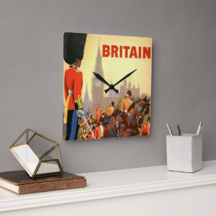 Vintage King's British Royal Guard Great Britain Square Wall Clock